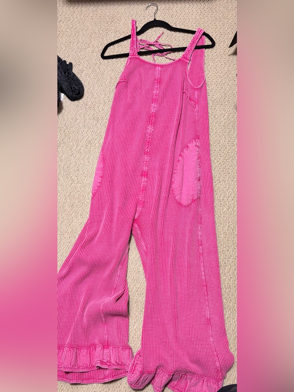 Free people Hot Pink Textured waffle Sleeveless Jumpsuit - Picture 1 of 5